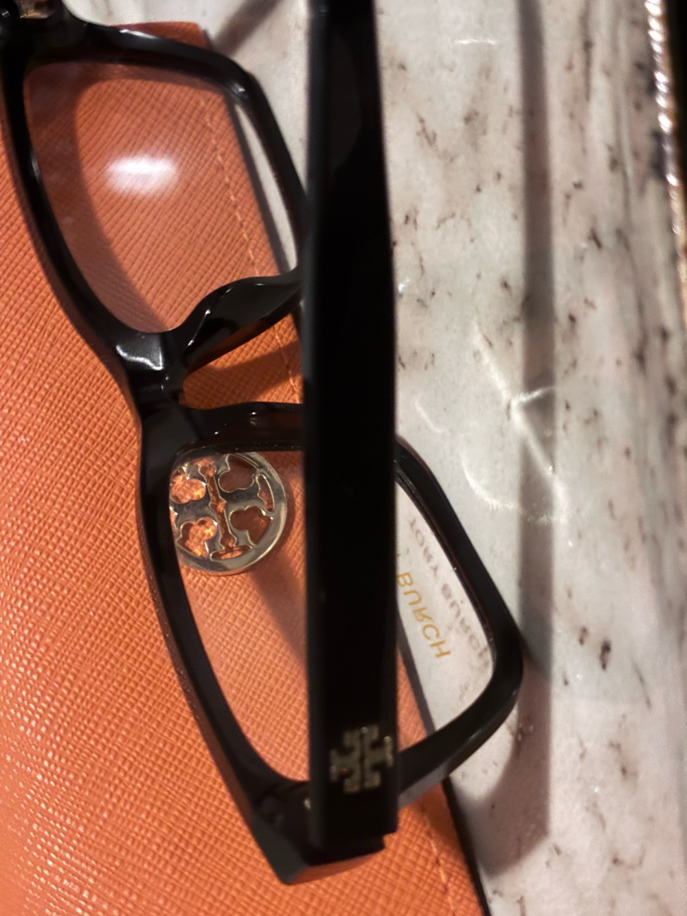Tory Burch Black Rectangular Glasses with Gold Logo Accents